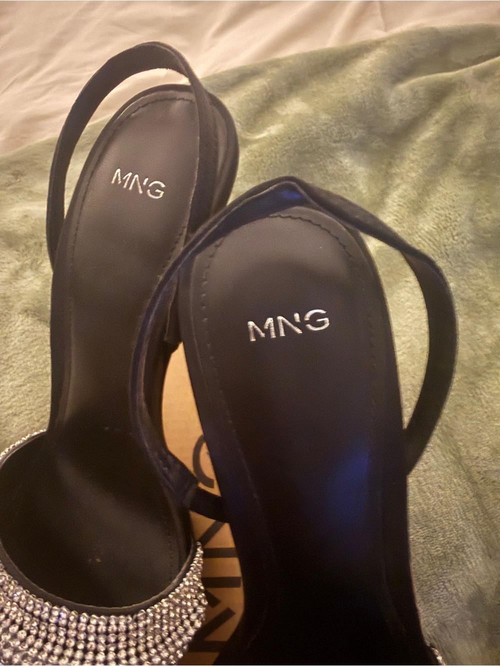 Mango Black Slingback Heels with Silver Crystal Straps - Picture 3 of 5